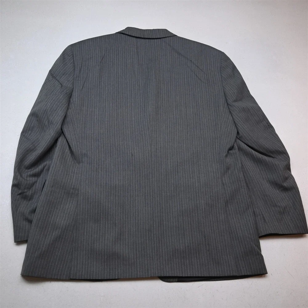 Jones New York 44R 36x30 Gray Stripe 100% Wool 3 Piece Vest Jacket Pants Suit